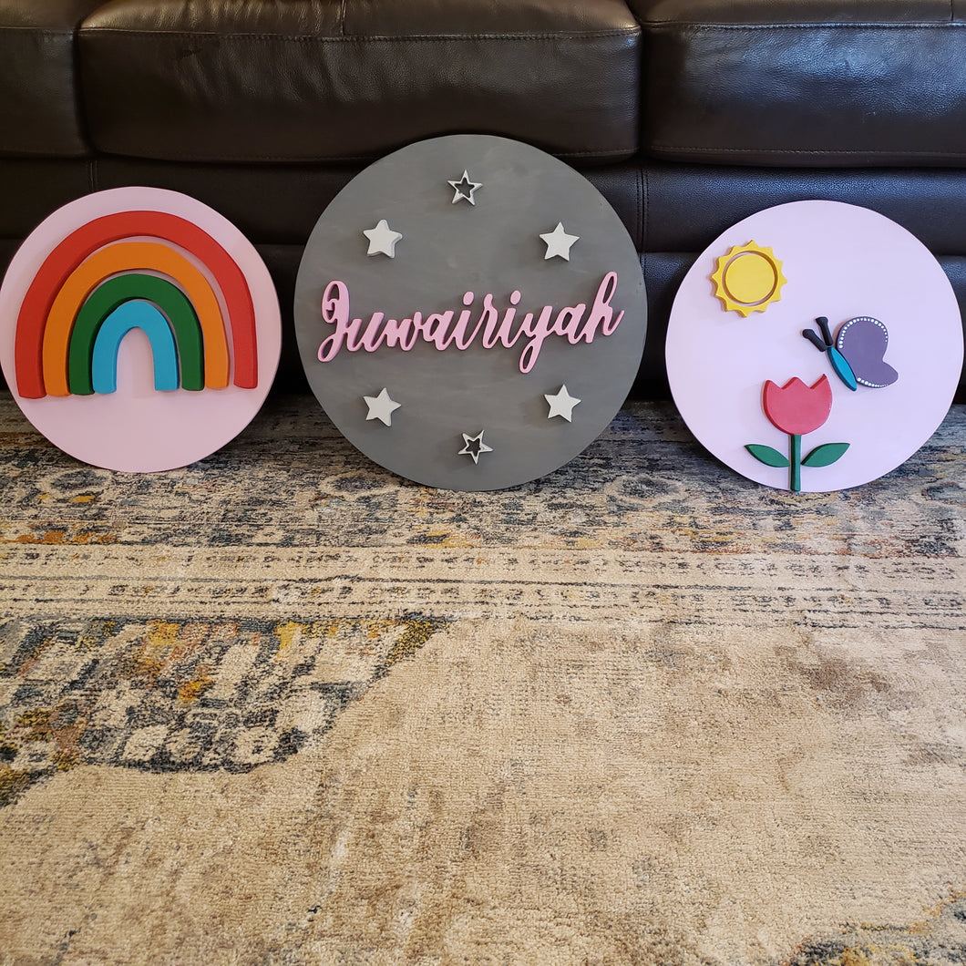 Baby Nursery Decoration - Rainbow and Flowers set